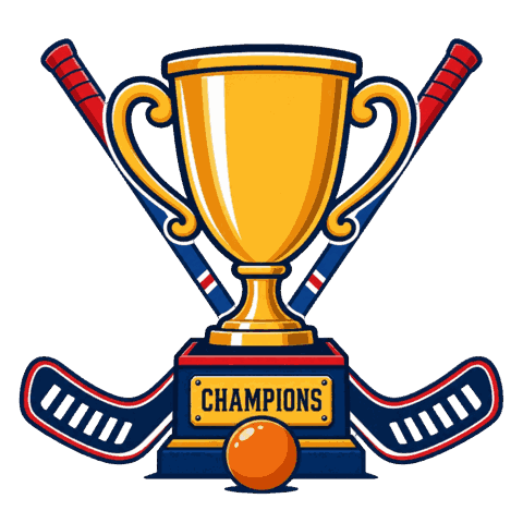 Calgary Ladies Ball Hockey championship trophy with crossed sticks and an orange ball
